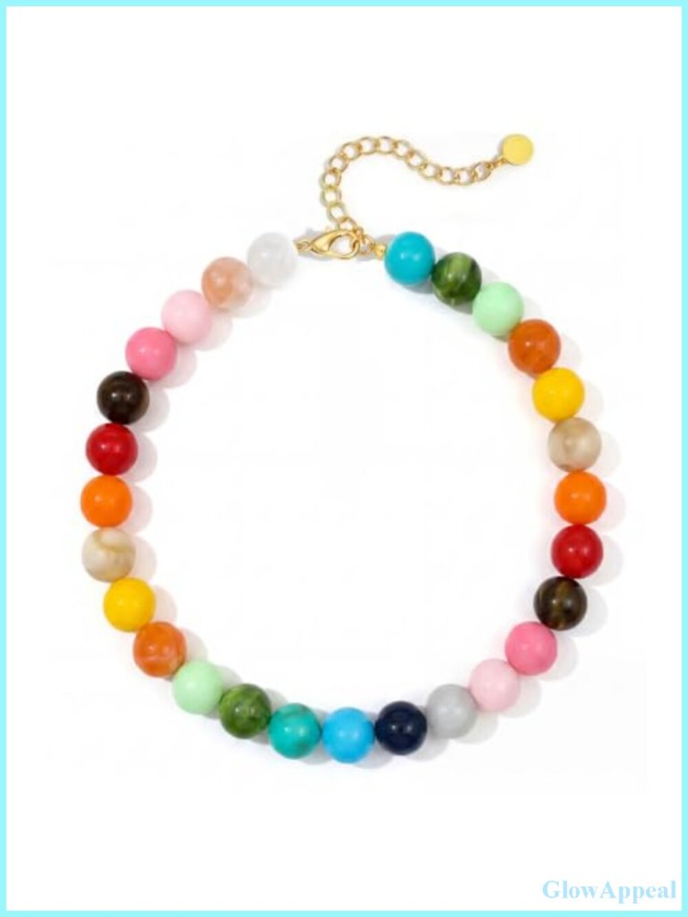Chunky Beaded Choker Necklace Gold-Tone Adjustable Chain Resin Statement
